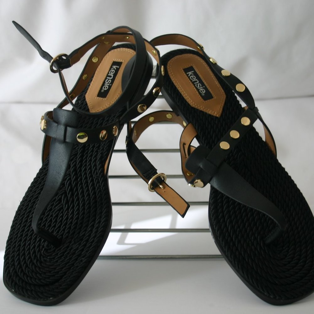 Kensie Black Sandal with Gold Stud Accents